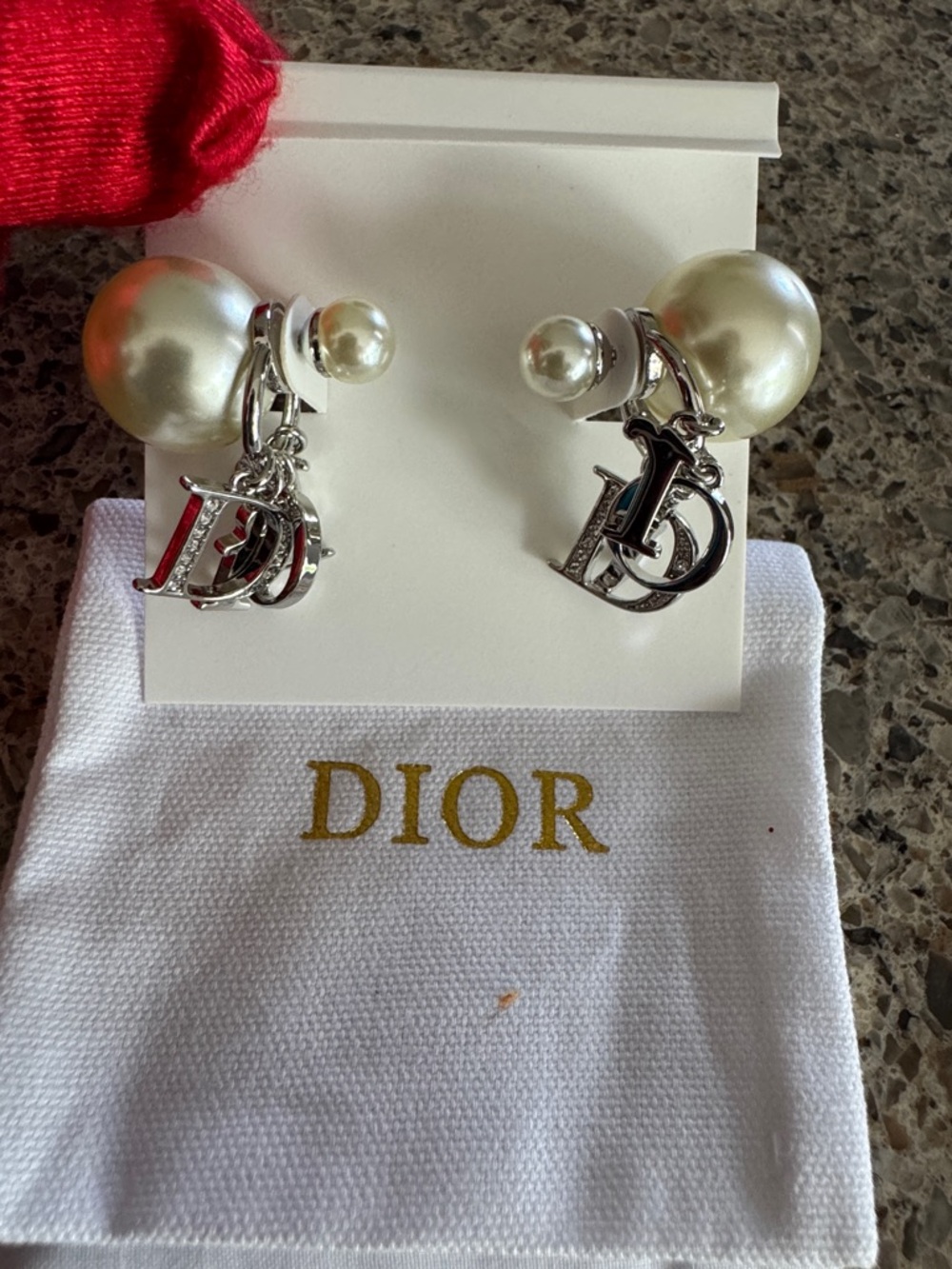 Dior Silver-Tone Pearl Double-Sided CD Logo Clip Earrings - Ivory